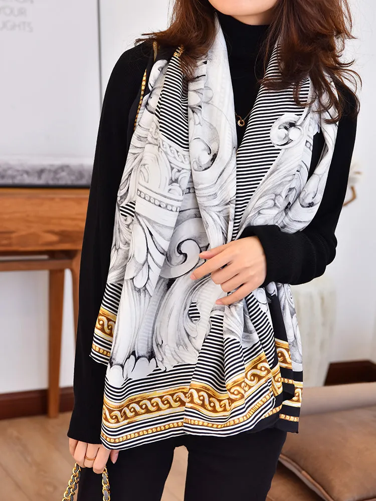 Baroque Style 100% Silk Shawl Wraps Scarf for Women Fashion Accessories 130*130cm