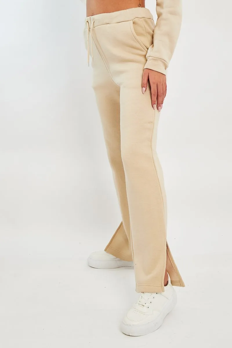 Beige Side Split Wide Leg Jogger - Halsey