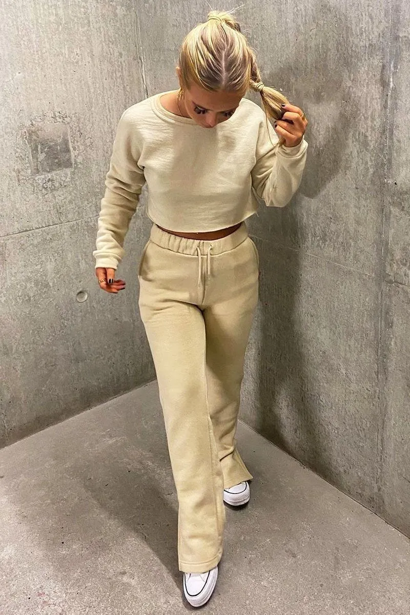 Beige Side Split Wide Leg Jogger - Halsey