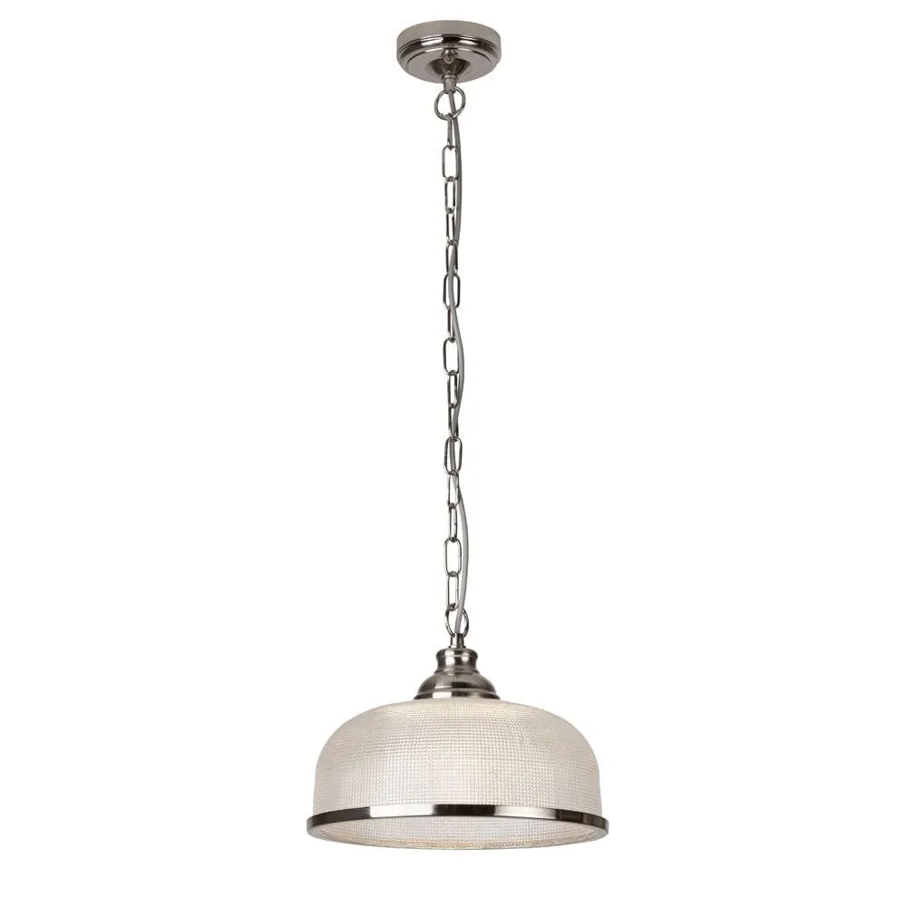 Bistro II 1 Light Silver Pendant - Holophane Glass Shade