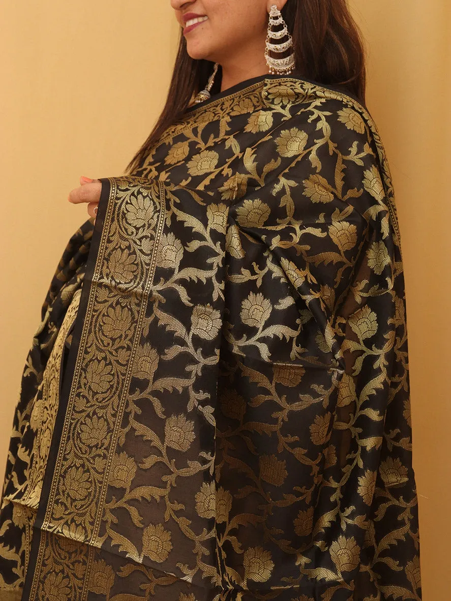 Black Banarasi Silk Dupatta