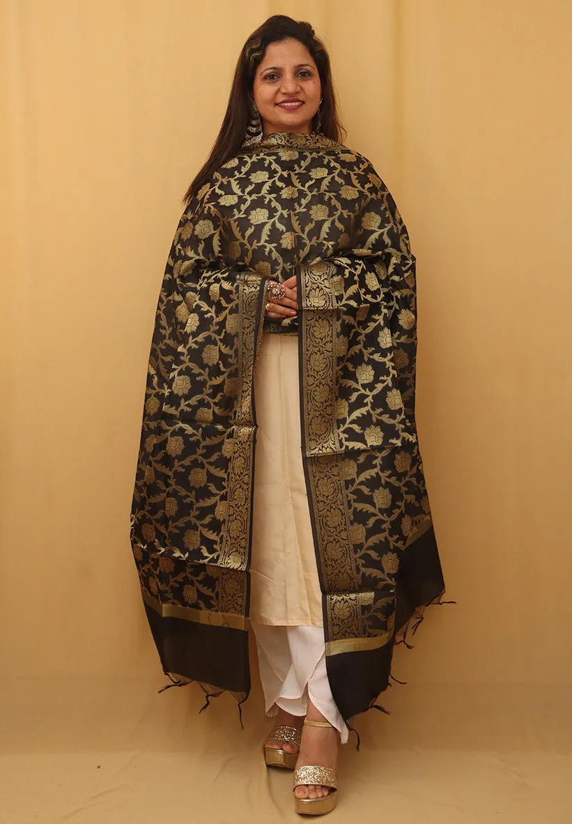 Black Banarasi Silk Dupatta