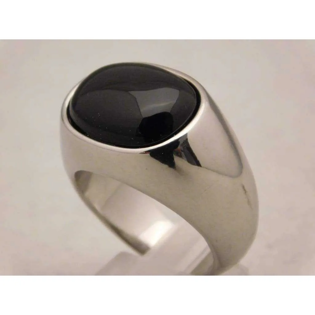 Black Onyx Mens Ring in Stylish Stainless Steel Setting....Size 11