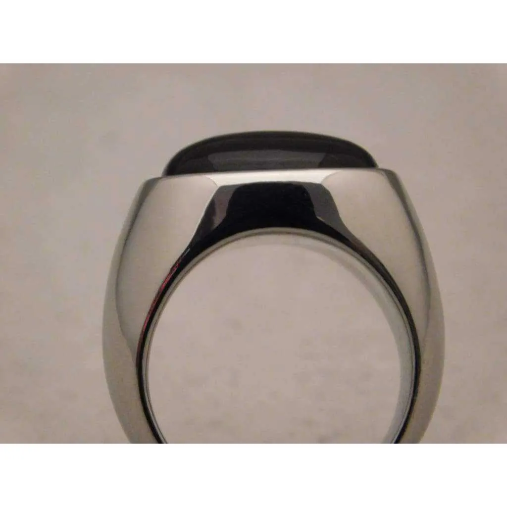 Black Onyx Mens Ring in Stylish Stainless Steel Setting....Size 11