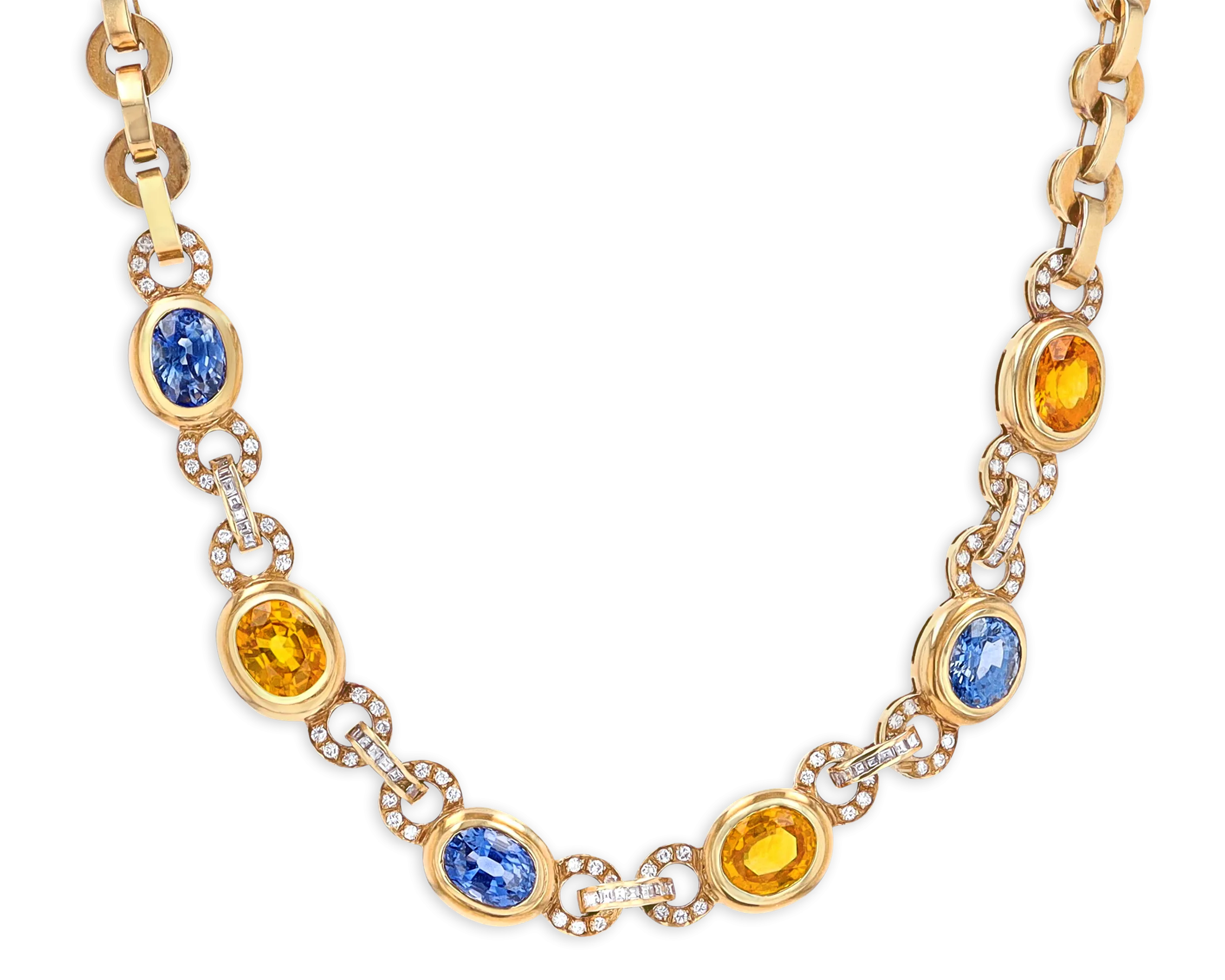 Blue and Yellow Sapphire Necklace, 24.00 Carats