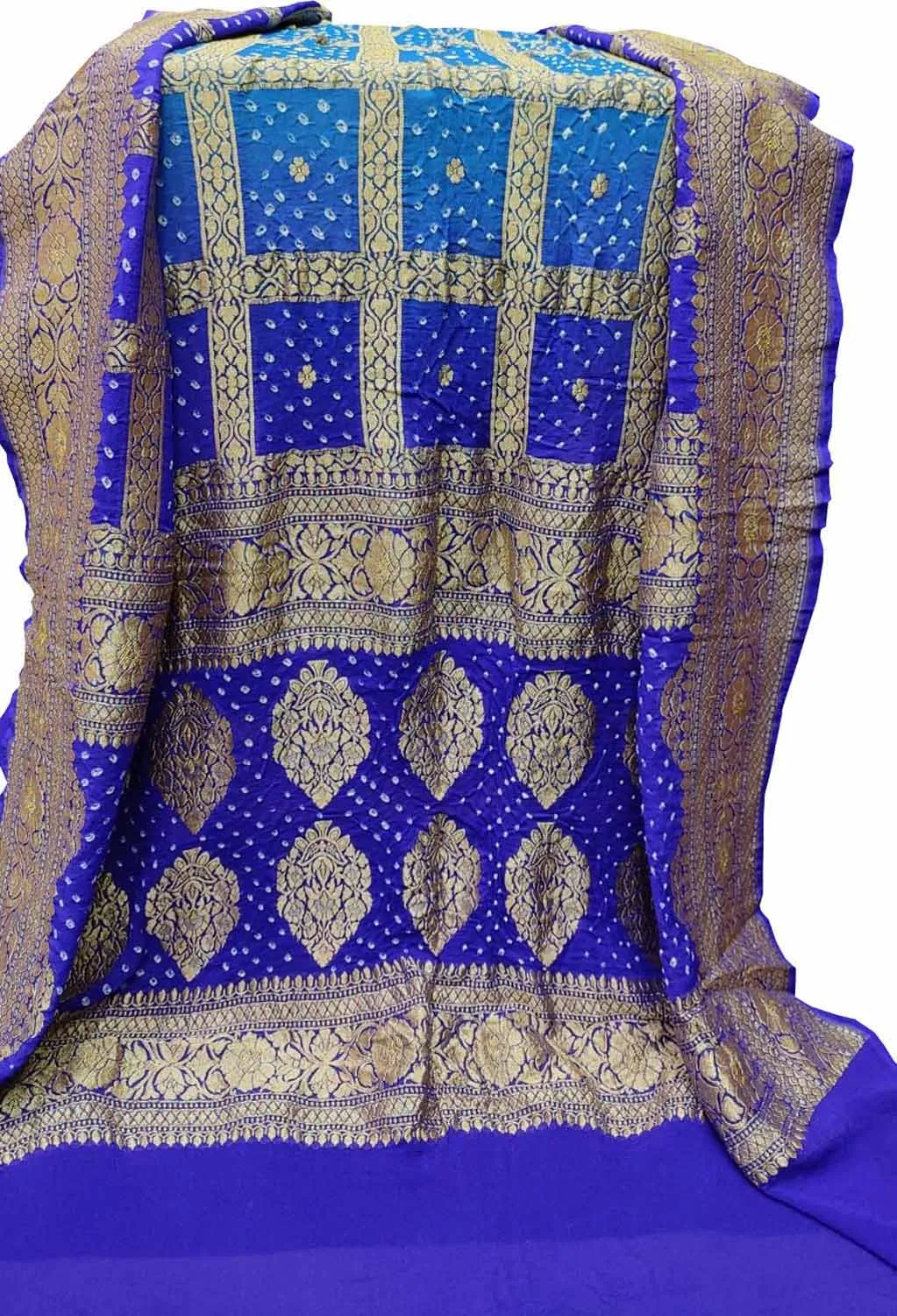 Blue Banarasi Bandhani Handloom Pure Georgette Dupatta