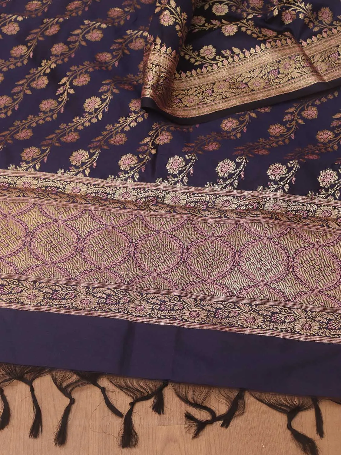 Exquisite Blue Banarasi Silk Dupatta with Meenakari Embroidery – Elegant Traditional Stole