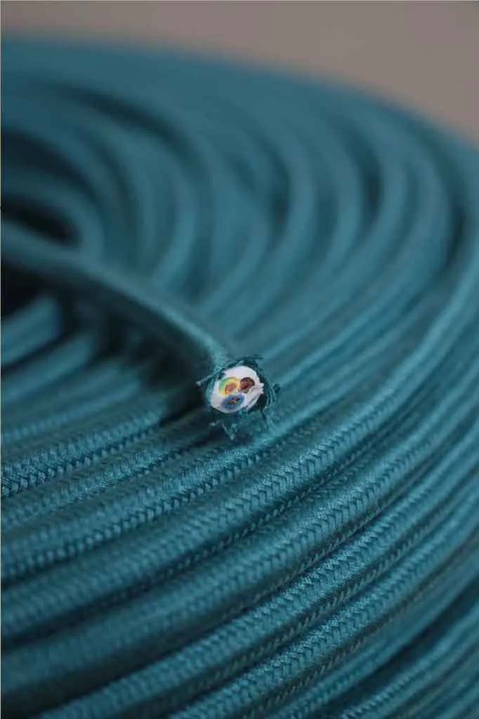 Blue Braided Light Cord - 3 Core Insulated Cable