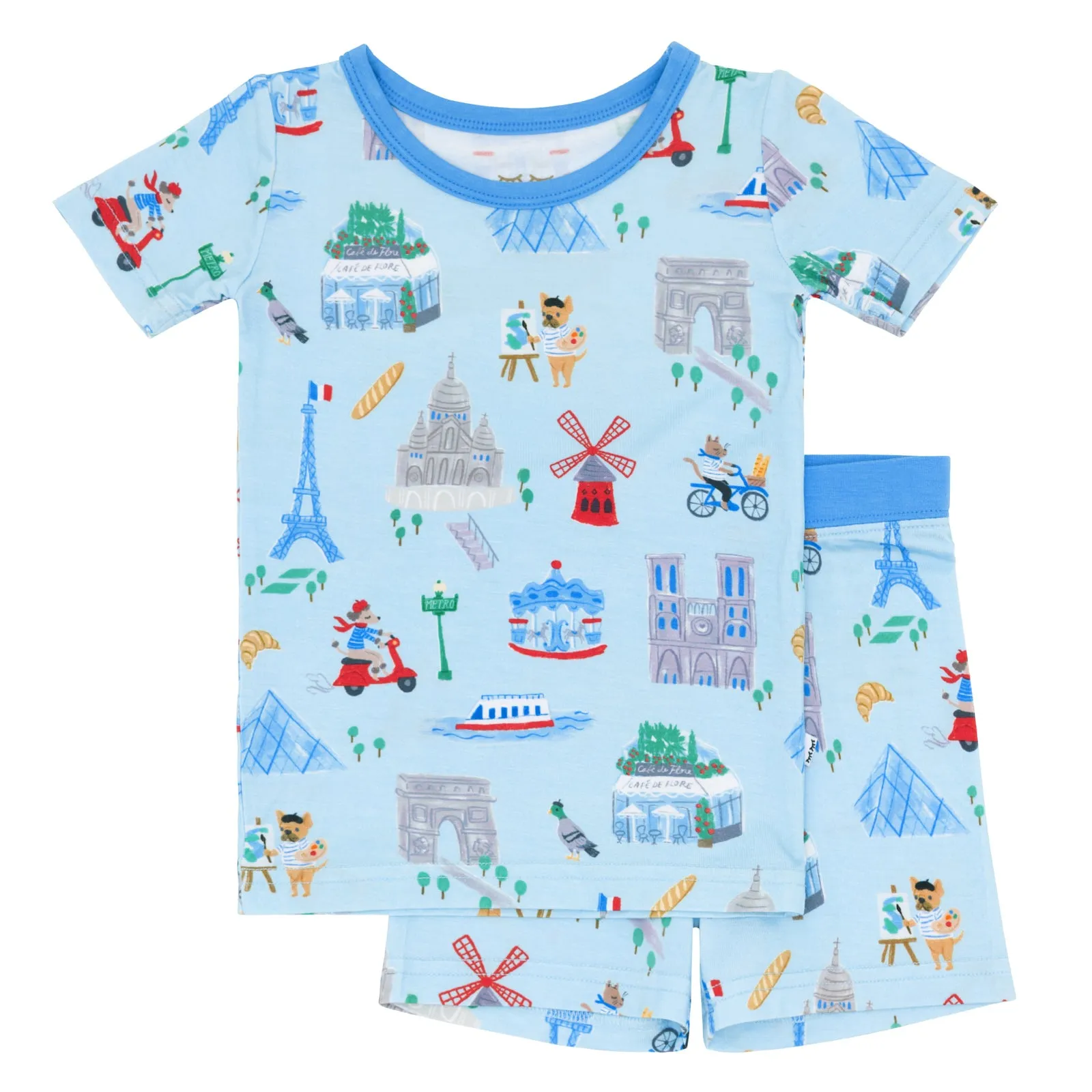 Blue Weekend in Paris Two-Piece Short Sleeve & Shorts Pajama Set