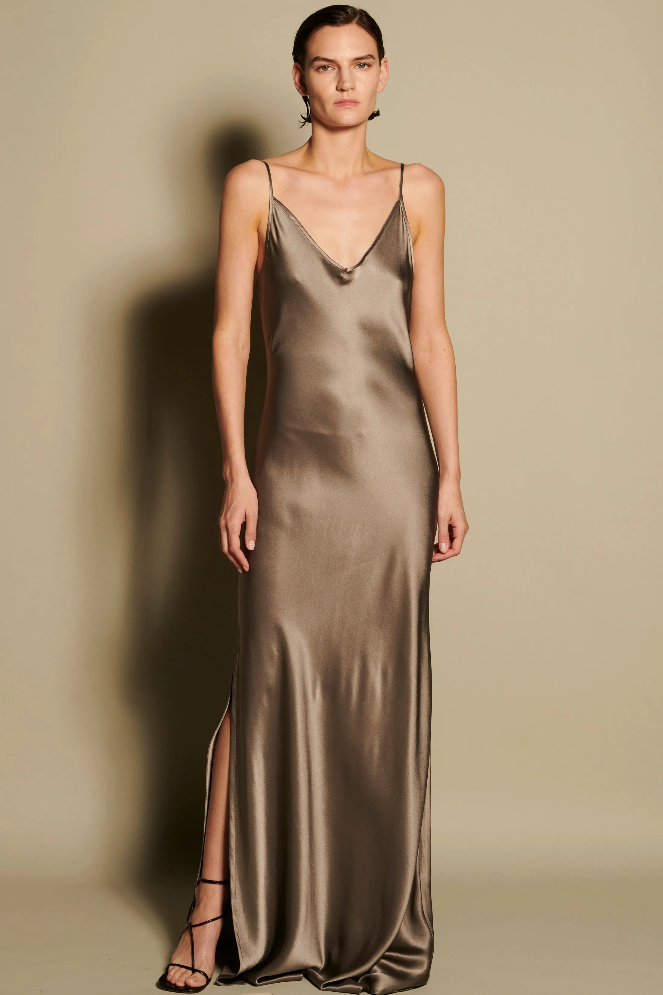 BM Full Length Slip Dress with Slit - Mauve