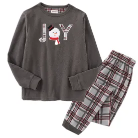 Boy Long Sleeve Polar Fleece Christmas Grey/Aop Checked Pajamas Set