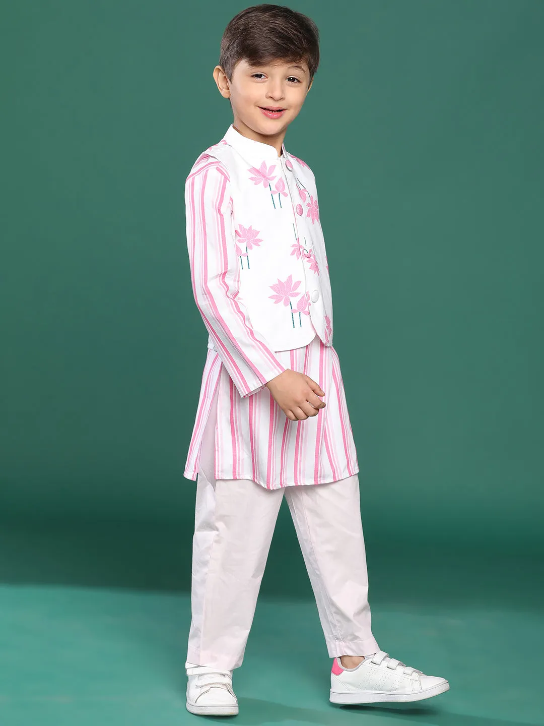 Boys Viscose Pink Printed Kurta Set