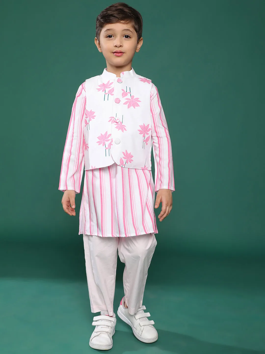 Boys Viscose Pink Printed Kurta Set