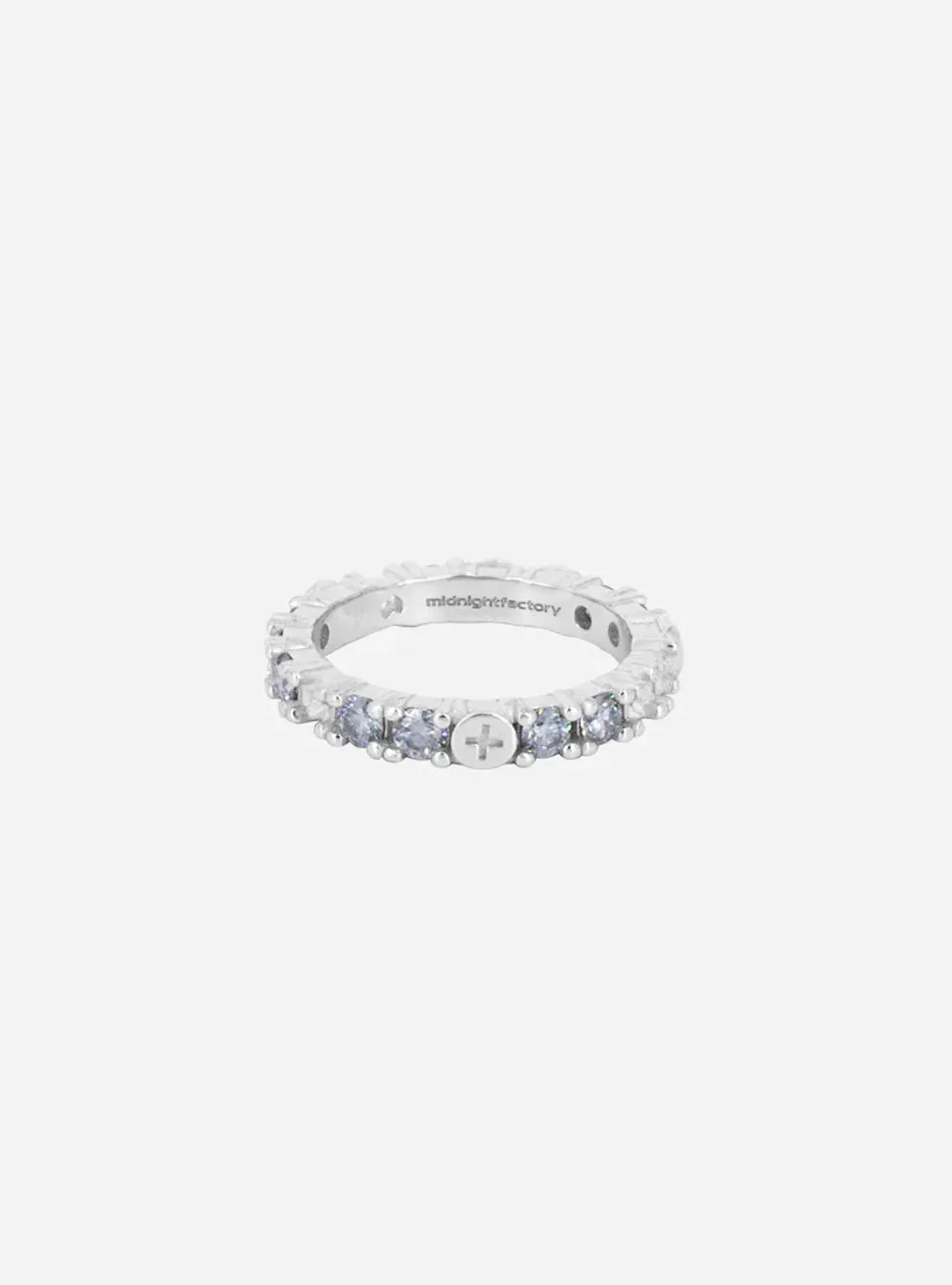 Broken eternity ring with gray moissanite