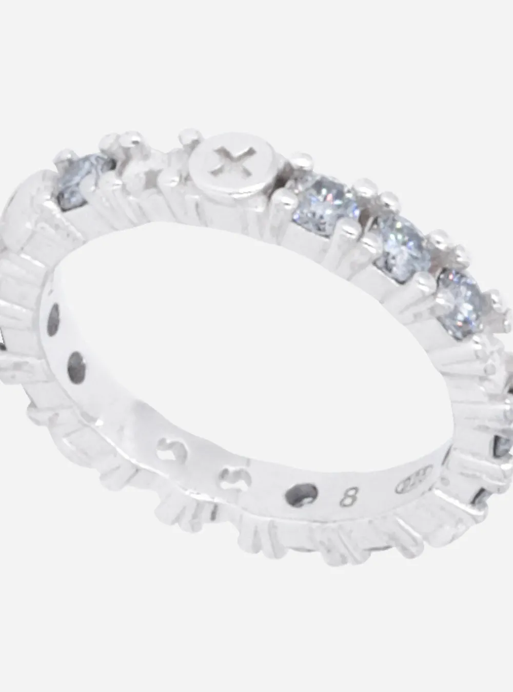 Broken eternity ring with gray moissanite