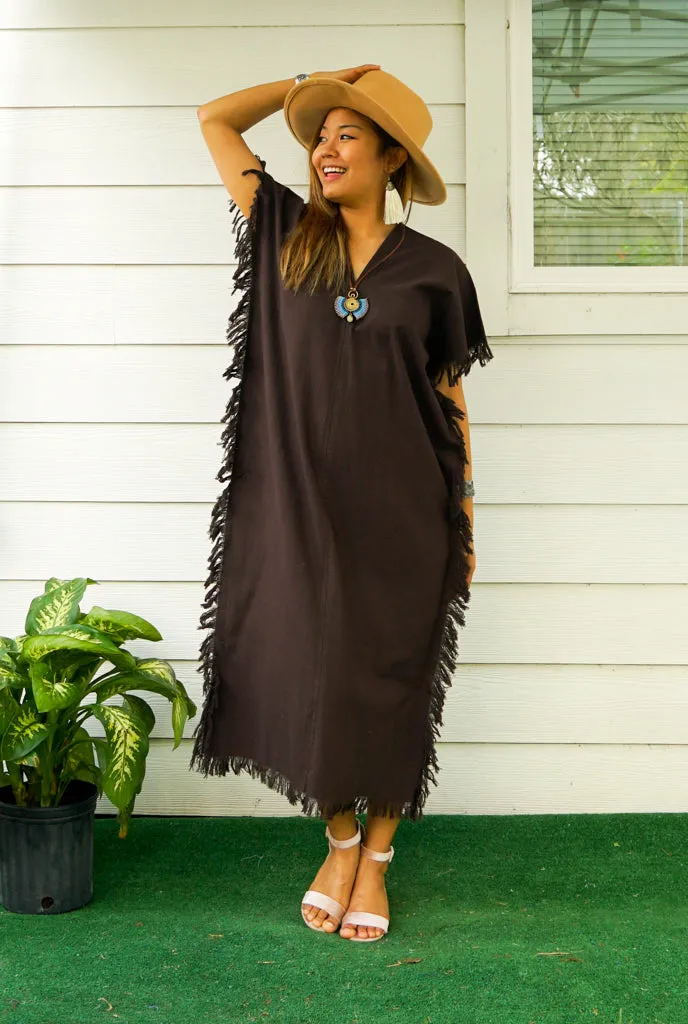 Brown Cotton Maxi Kaftan Dress