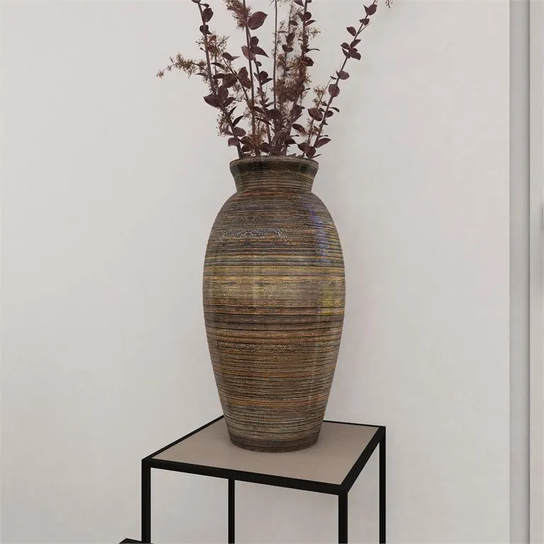 BROWN DRIED PLANT TALL FLOOR VASE WITH LACQUER