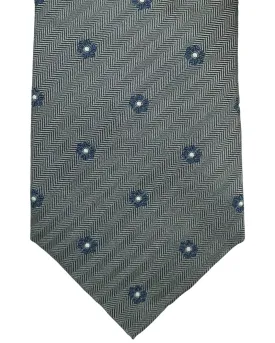 Dark Blue and Gray Brunello Cucinelli Silk Necktie with Mini Flower Design