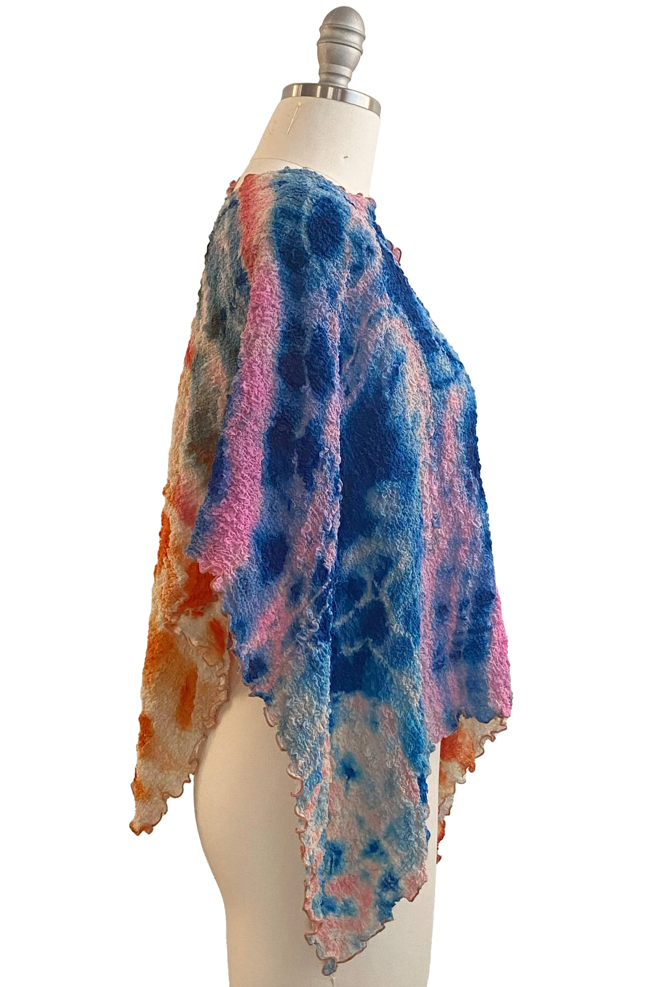 Bubble Silk Poncho w/ River Dye - Indigo & Sunset