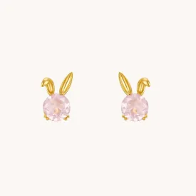 Bunny Rose Quartz Gold Stud Earrings