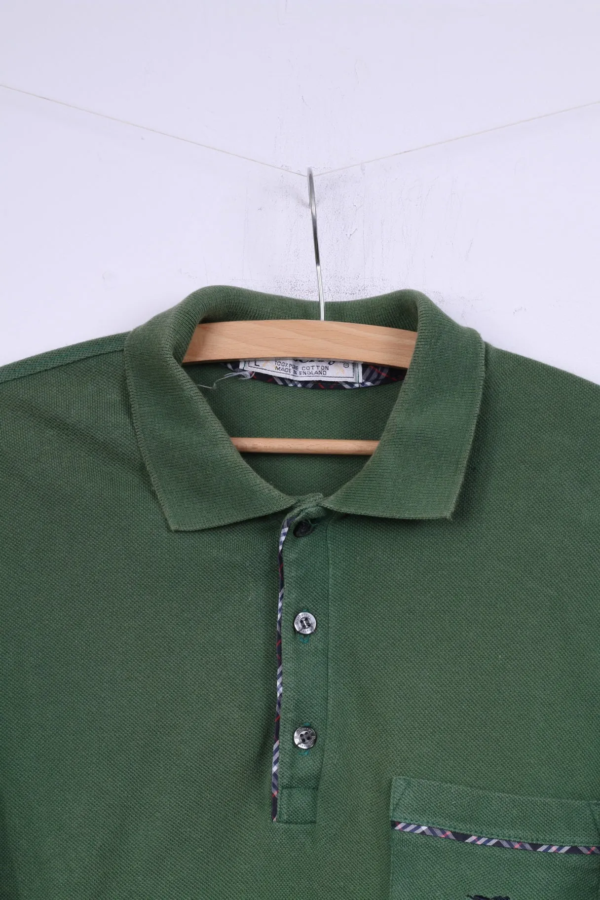 Burberrys Mens L Polo Shirt Green Top Buttons Detailed Cotton