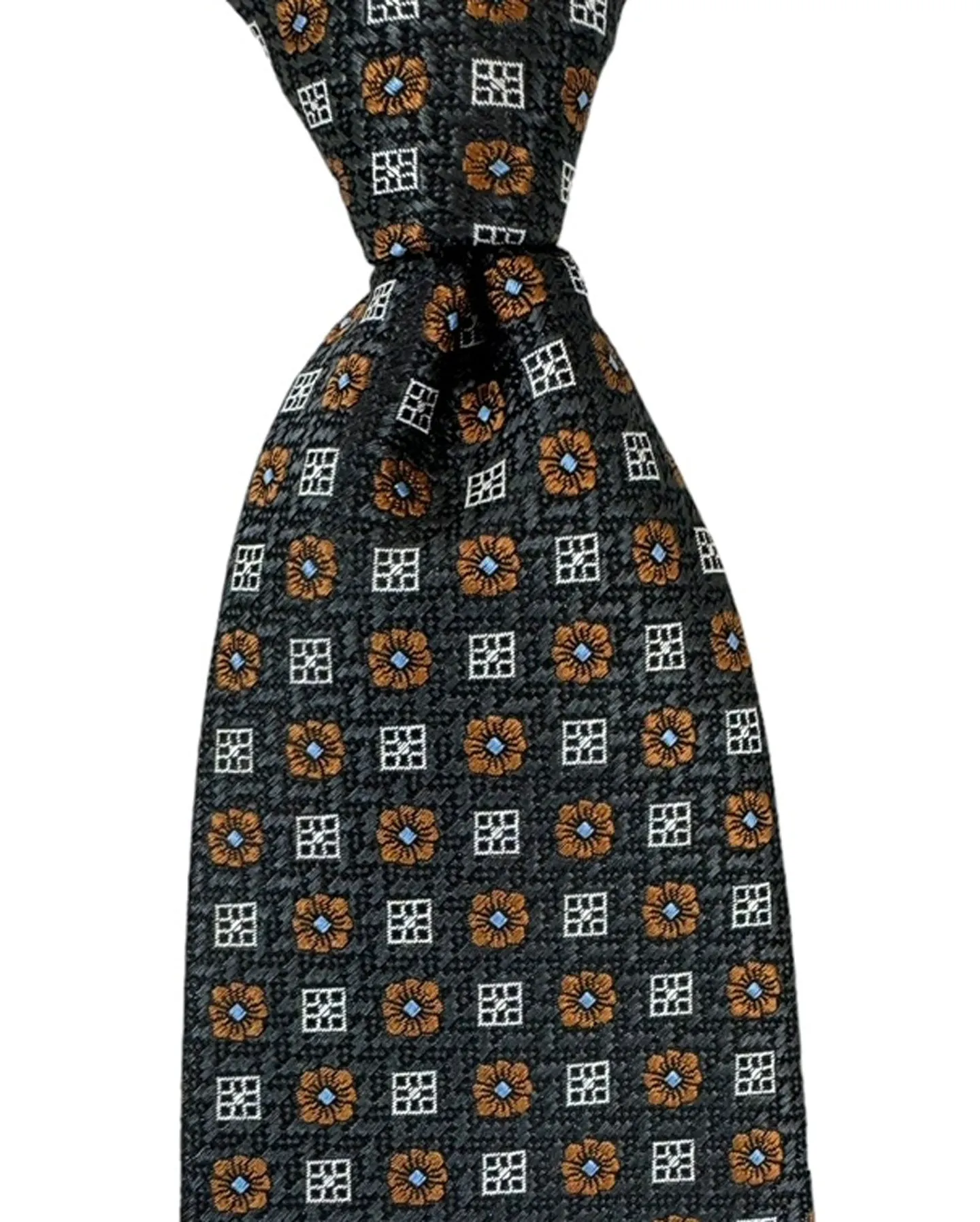 Canali Tie Charcoal Gray Brown Mini Floral - Jacquard Silk