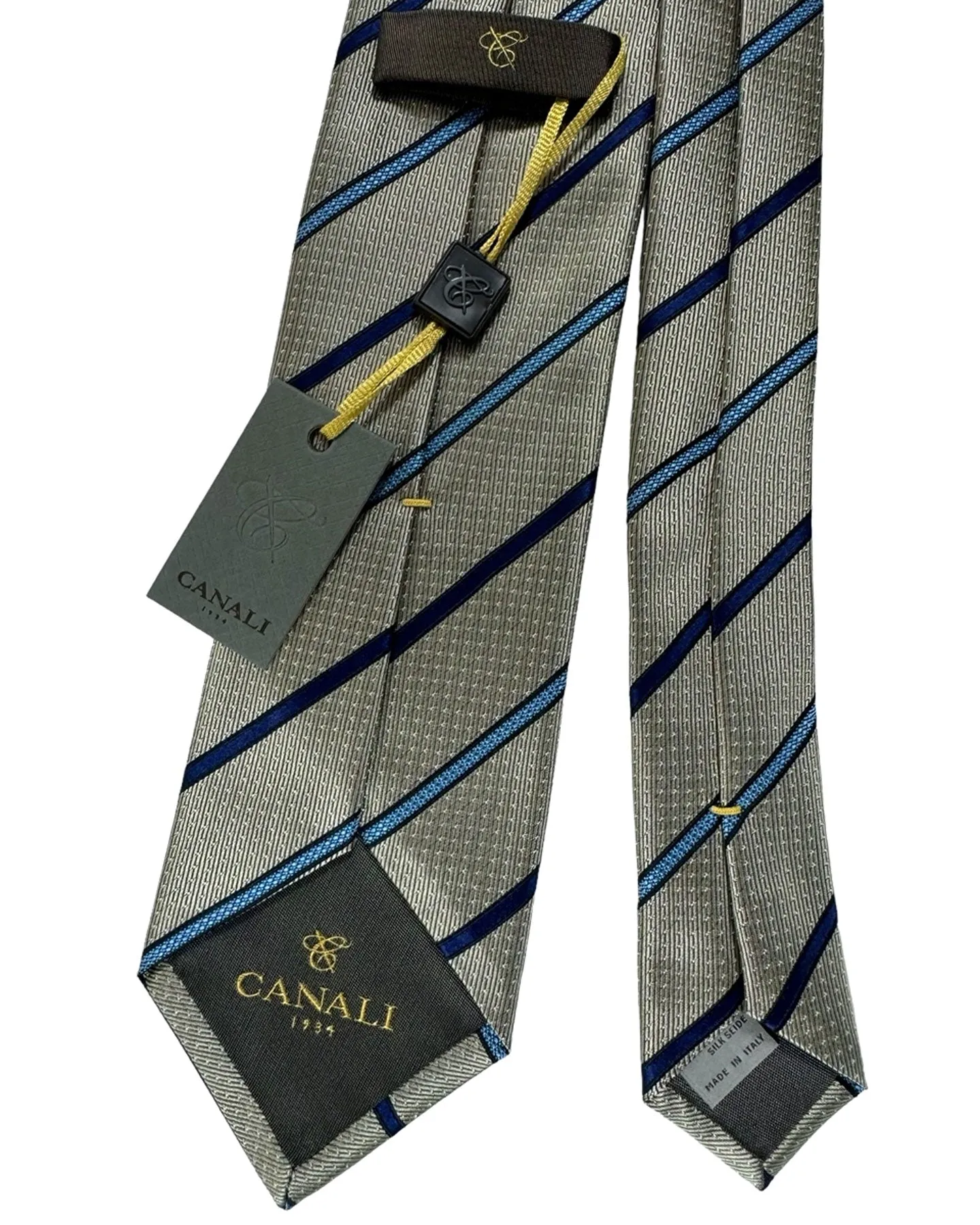 Canali Tie Gray Blue Stripes - Jacquard Silk