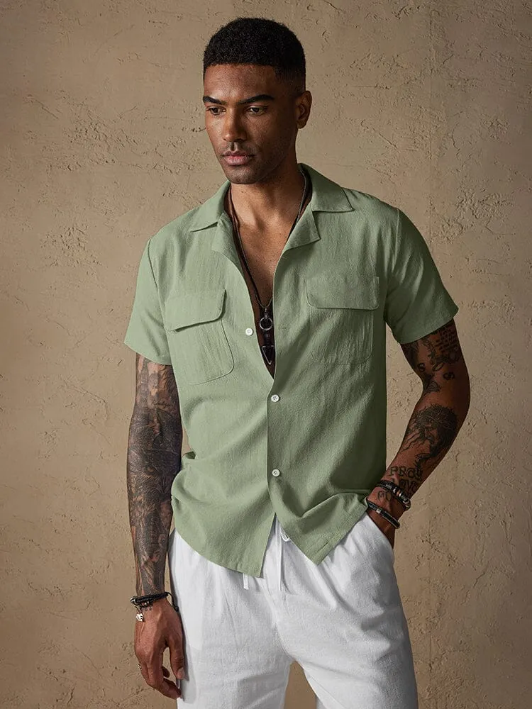 Casual Cotton Linen Shirt with Pockets