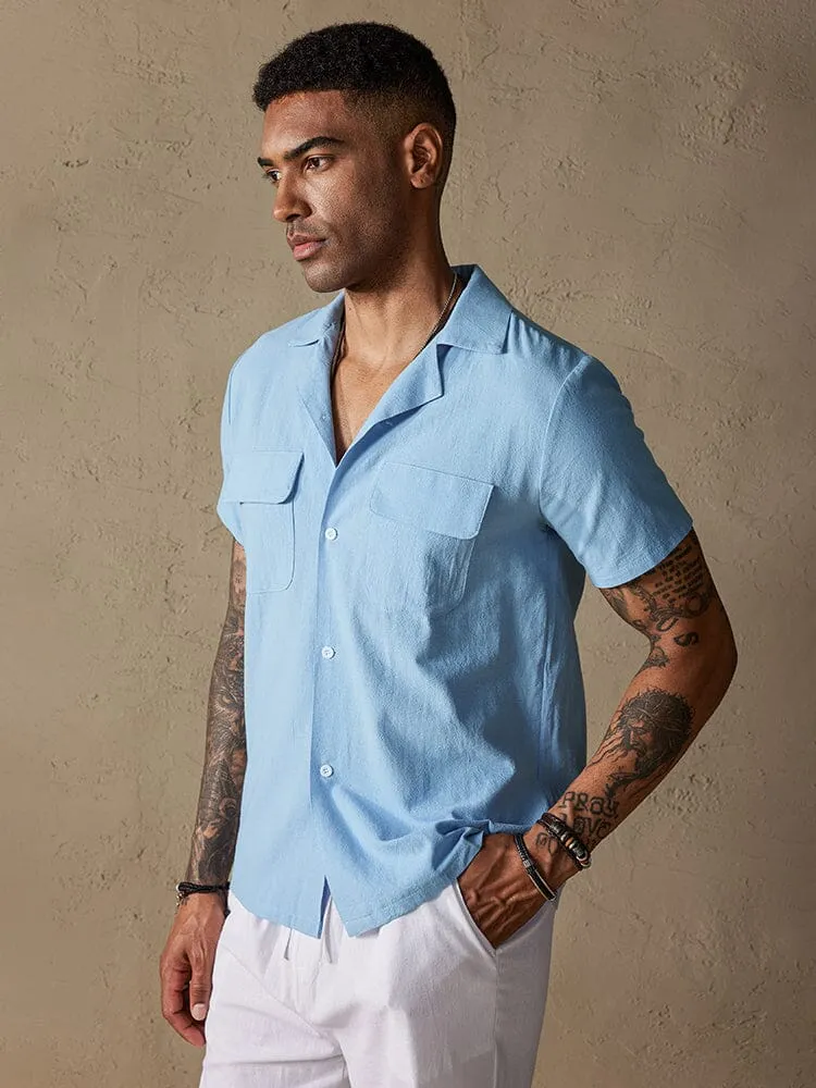 Casual Cotton Linen Shirt with Pockets