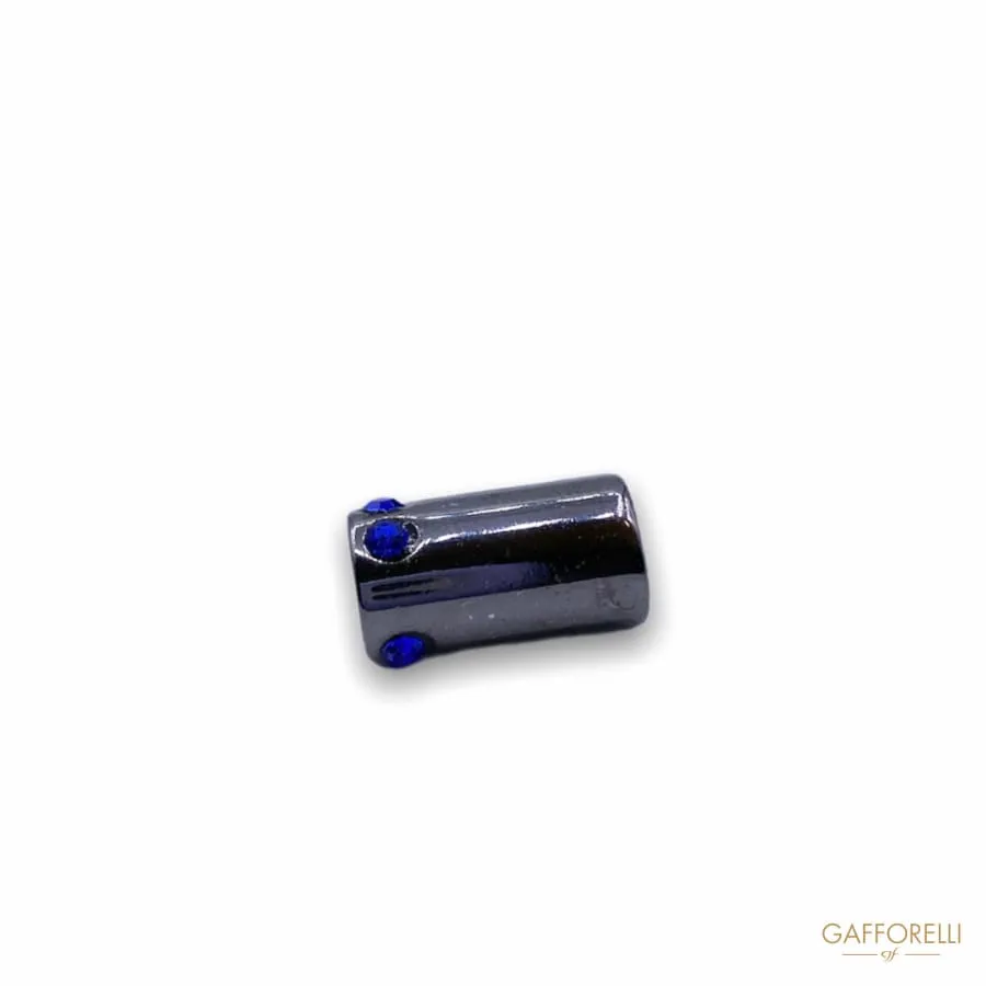 Cord End in the Shape of a Cylinder with Blue Rhinestones 5372 - Gafforelli Srl