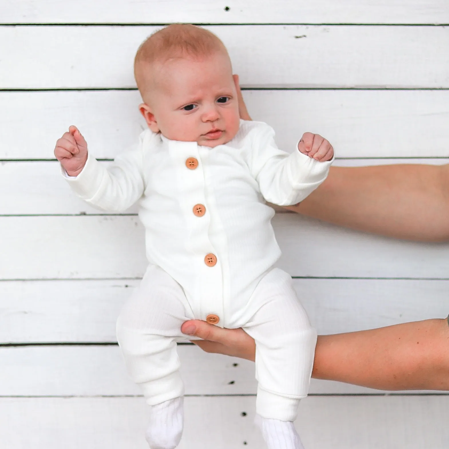 Cozy Long Sleeve Louie Romper - Coconut Milk