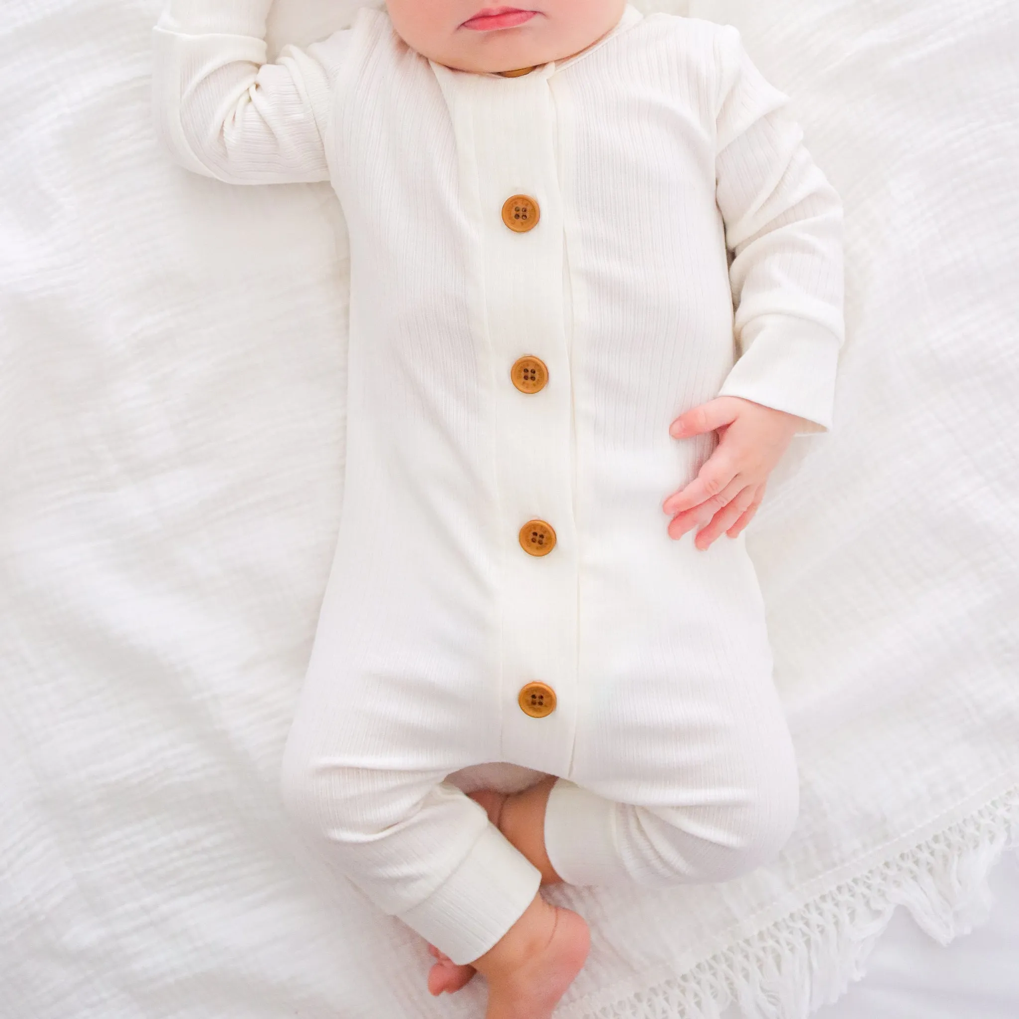 Cozy Long Sleeve Louie Romper - Coconut Milk