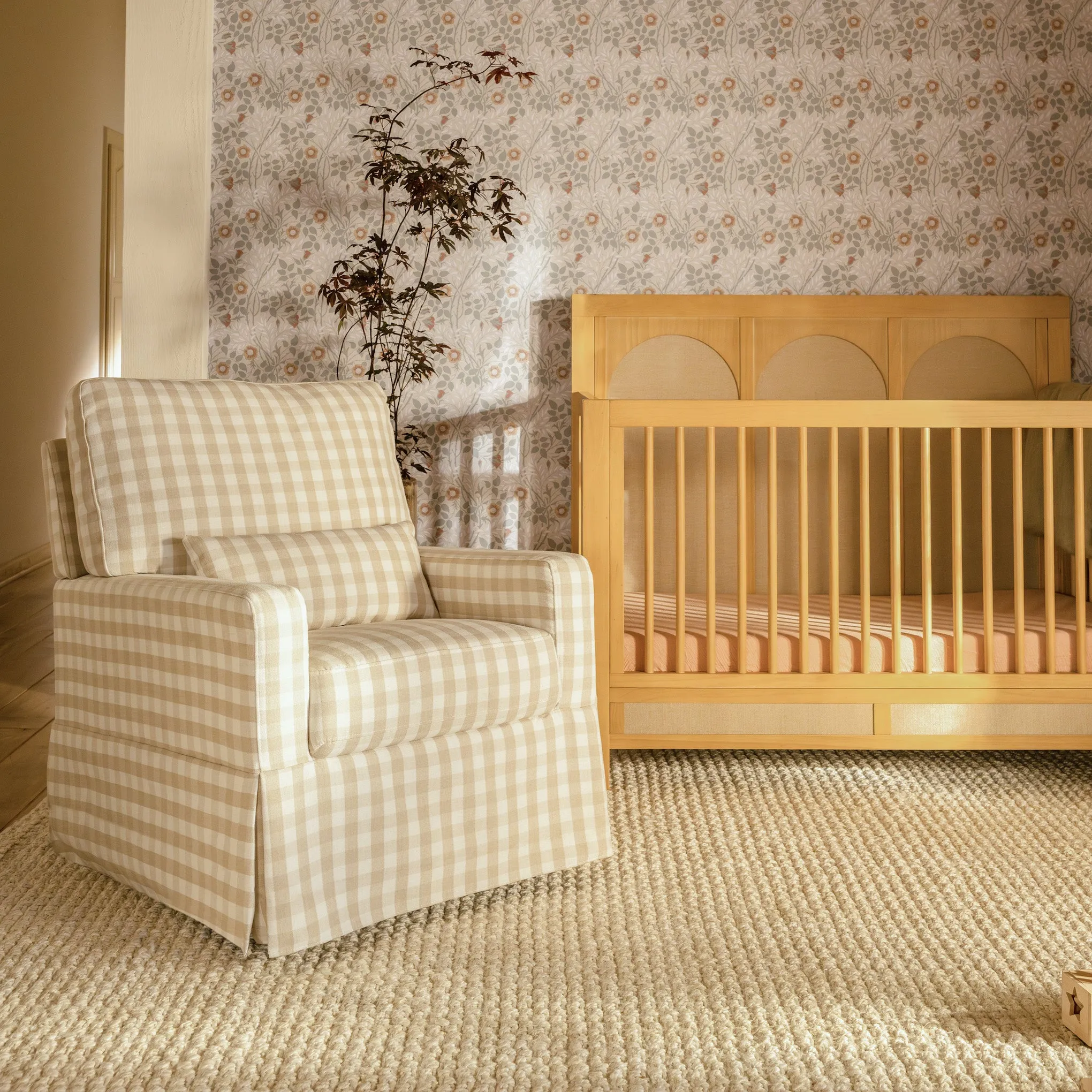 Crawford Pillowback Comfort Swivel Glider - Tan Gingham