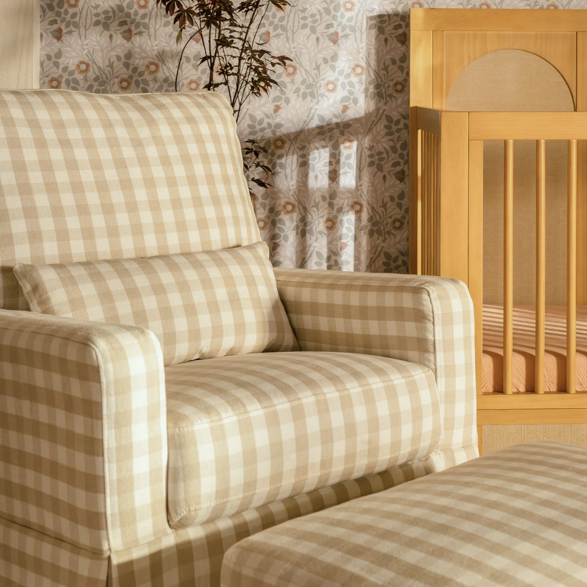 Crawford Pillowback Comfort Swivel Glider - Tan Gingham