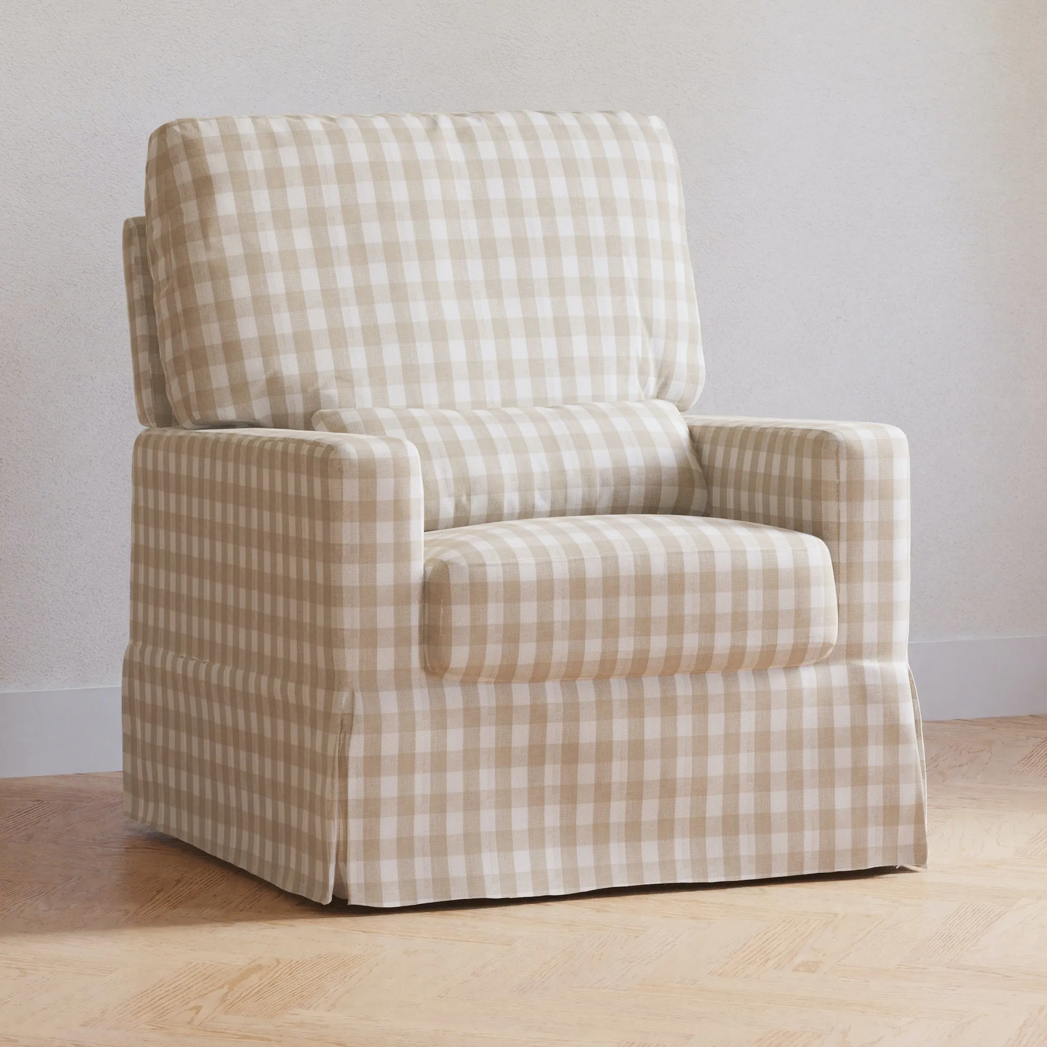 Crawford Pillowback Comfort Swivel Glider - Tan Gingham