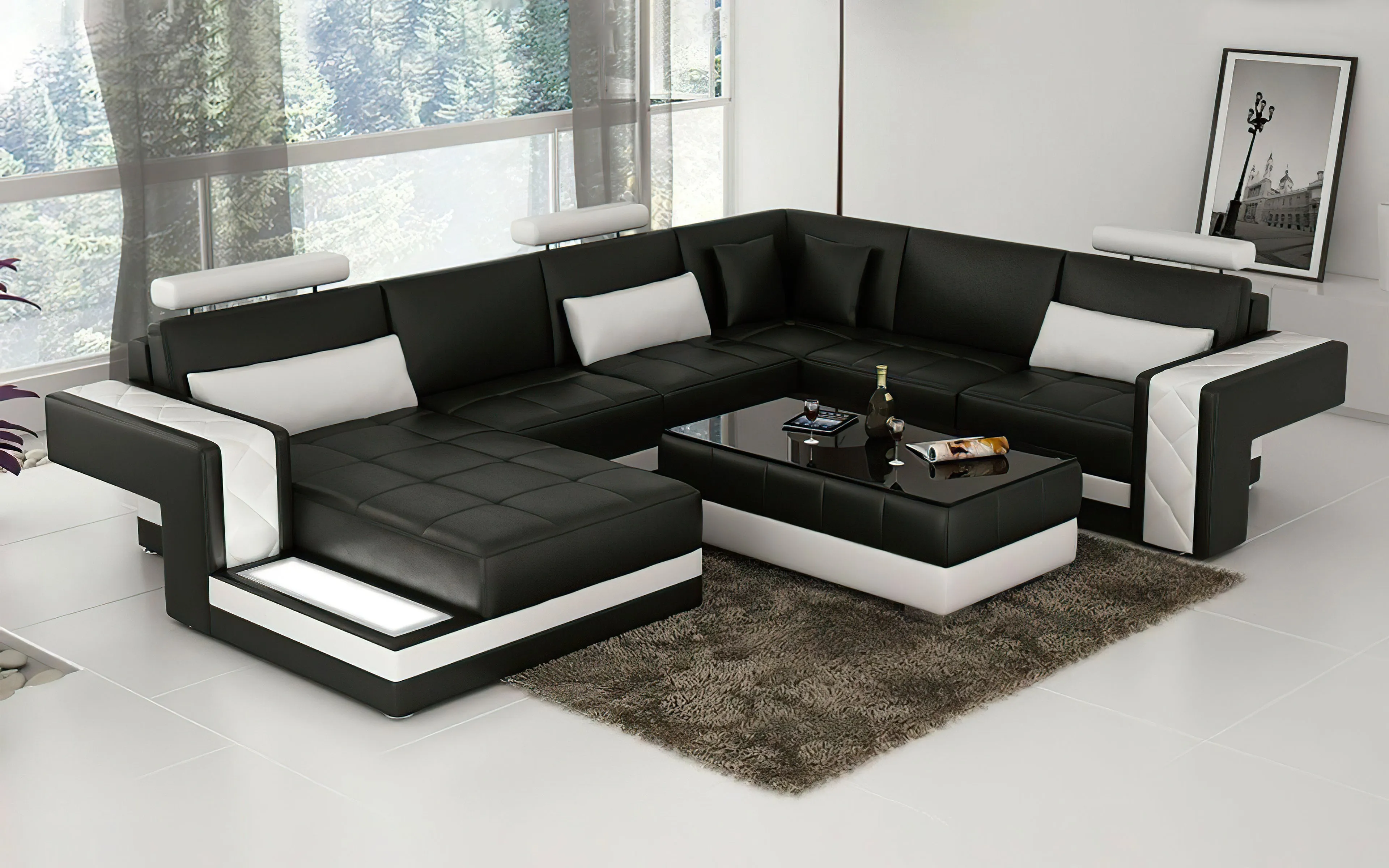 Cuko Modern Large Sectional with LED Light