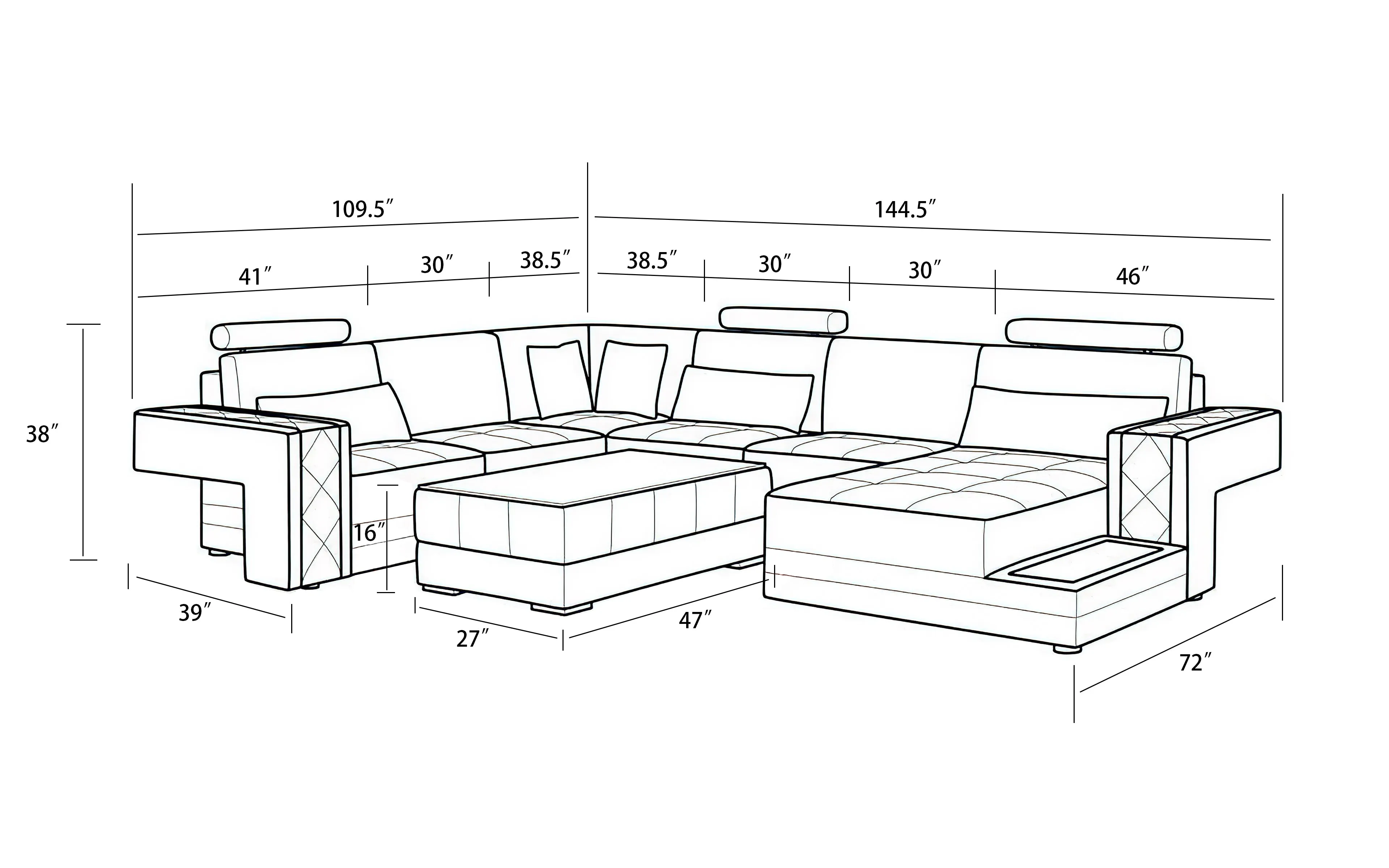 Cuko Modern Large Sectional with LED Light