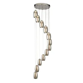 Cyclone 12 Light LED Multi-drop Pendant - Smoked Glass Shades