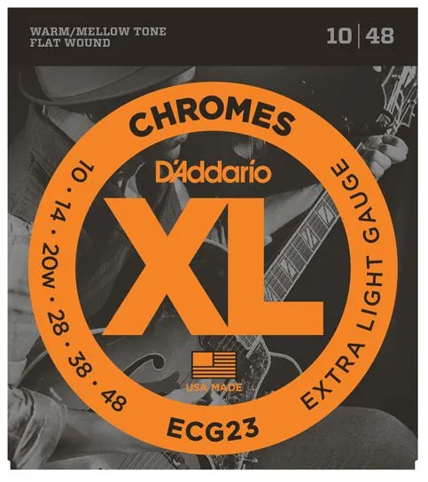 D'Addario ECG23 Chromes Flat Wound Electric Guitar Strings, Extra Light, 10-48