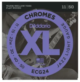 D'Addario ECG24 Chromes Flat Wound Electric Guitar Strings, Jazz Light, 11-50