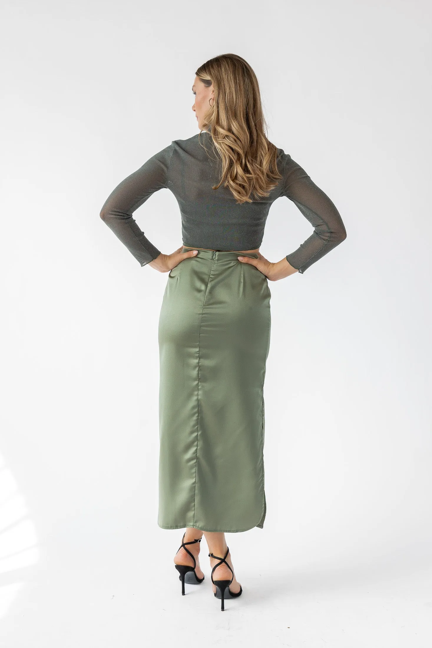 Dayton Olive Satin Maxi Skirt