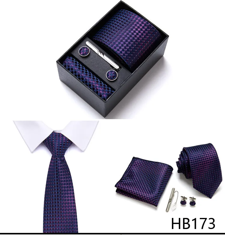 Designer Mens Tie Collection, Eleagnt Gift Box Tie Clips Handkerchief Cufflink Set |  166-201