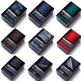 Designer Mens Tie Collection, Eleagnt Gift Box Tie Clips Handkerchief Cufflink Set |  166-201