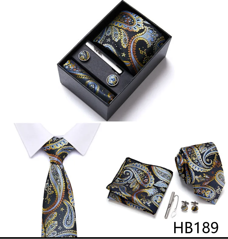 Designer Mens Tie Collection, Eleagnt Gift Box Tie Clips Handkerchief Cufflink Set |  166-201