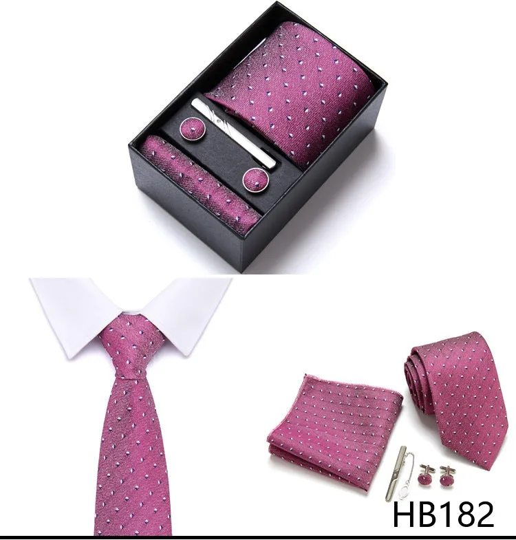 Designer Mens Tie Collection, Eleagnt Gift Box Tie Clips Handkerchief Cufflink Set |  166-201