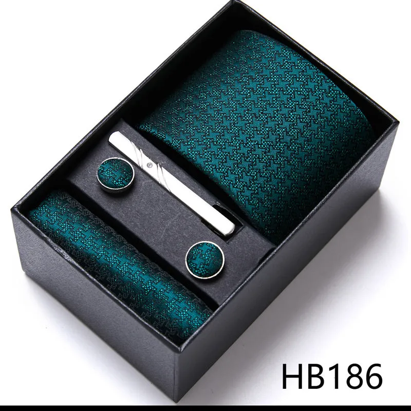 Designer Mens Tie Collection, Eleagnt Gift Box Tie Clips Handkerchief Cufflink Set |  166-201