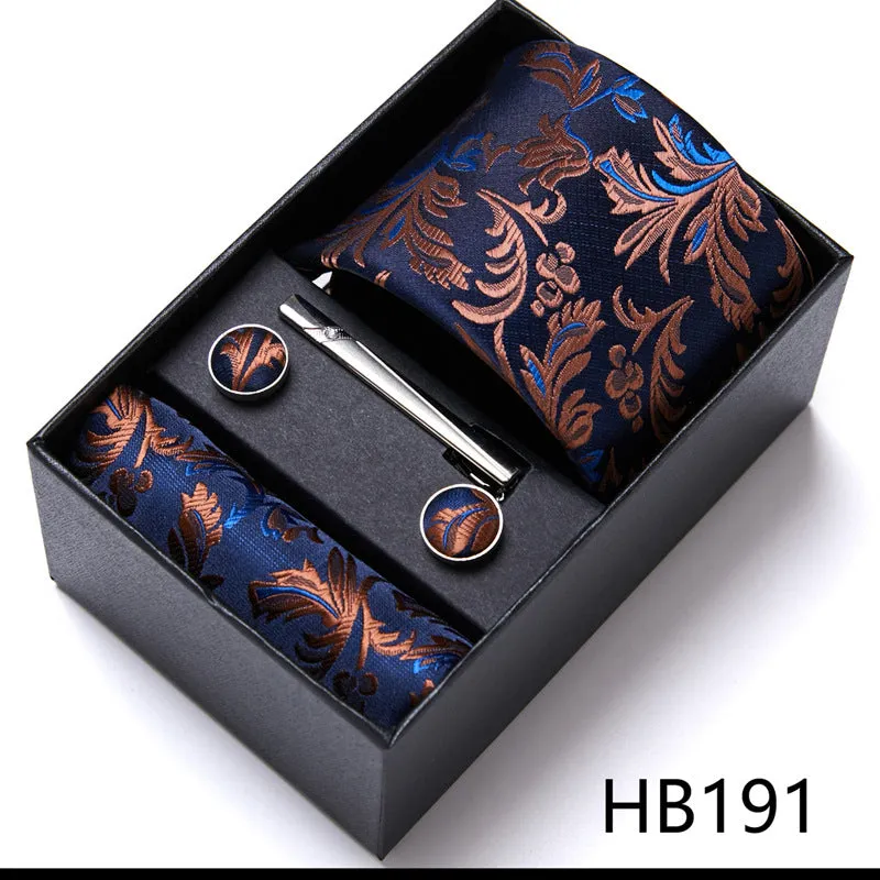 Designer Mens Tie Collection, Eleagnt Gift Box Tie Clips Handkerchief Cufflink Set |  166-201