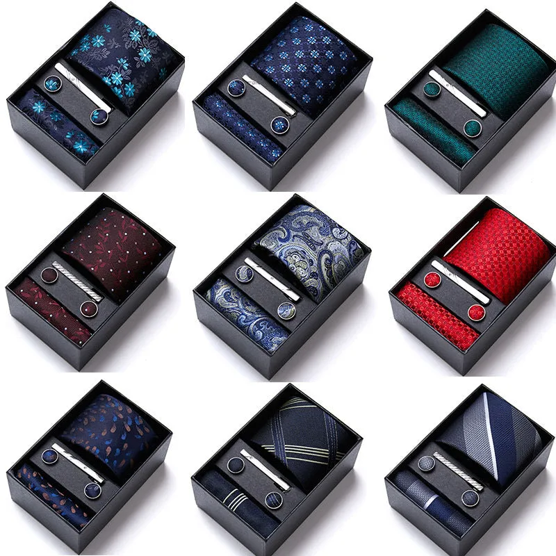 Designer Mens Tie Collection, Eleagnt Gift Box Tie Clips Handkerchief Cufflink Set |  166-201