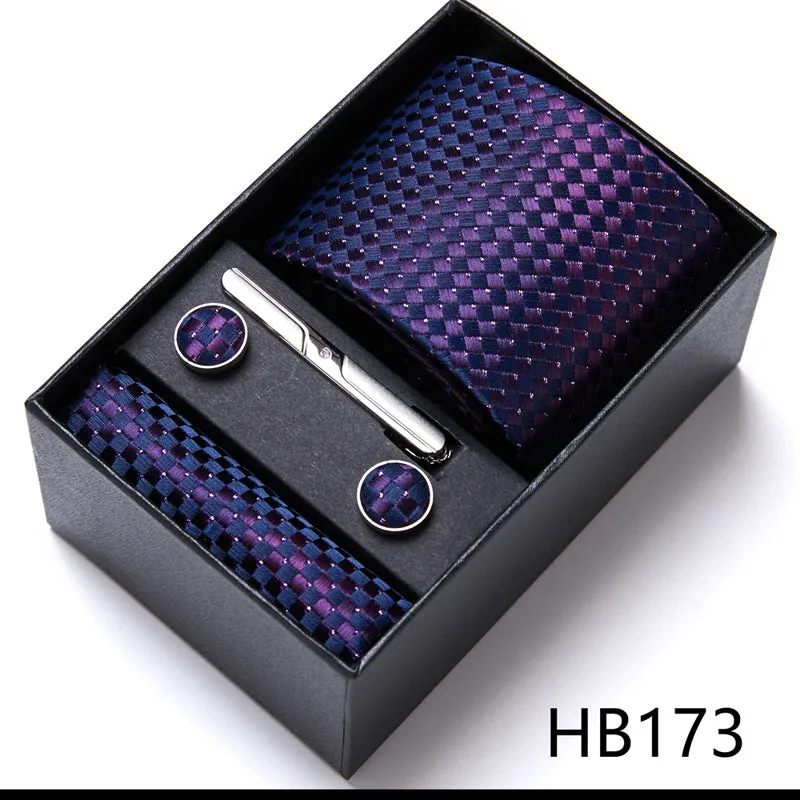 Designer Mens Tie Collection, Eleagnt Gift Box Tie Clips Handkerchief Cufflink Set |  166-201