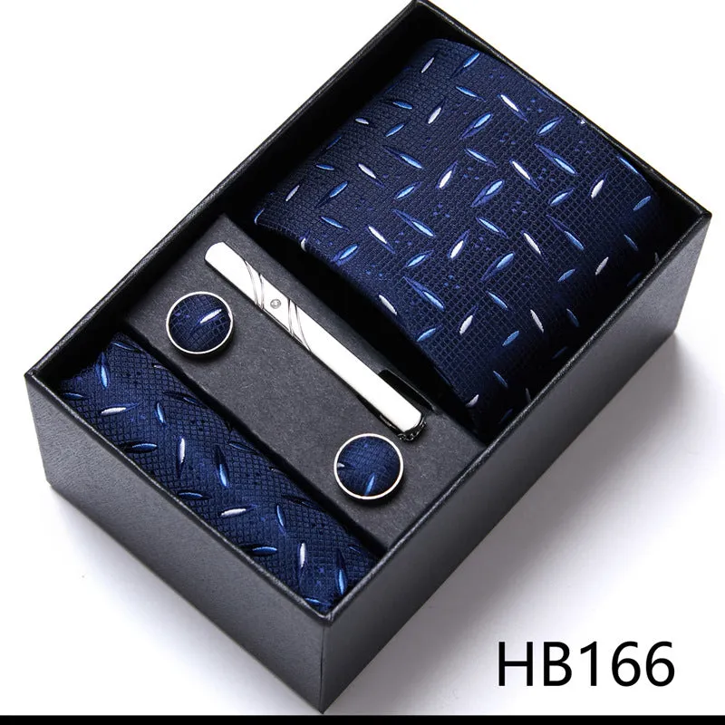 Designer Mens Tie Collection, Eleagnt Gift Box Tie Clips Handkerchief Cufflink Set |  166-201